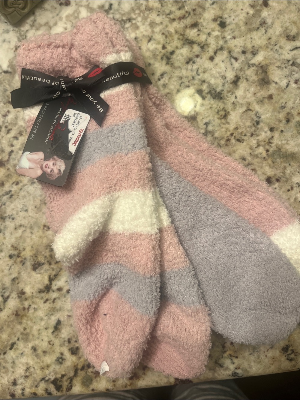Plush Striped Cozy Socks - Pink, Lavender, White